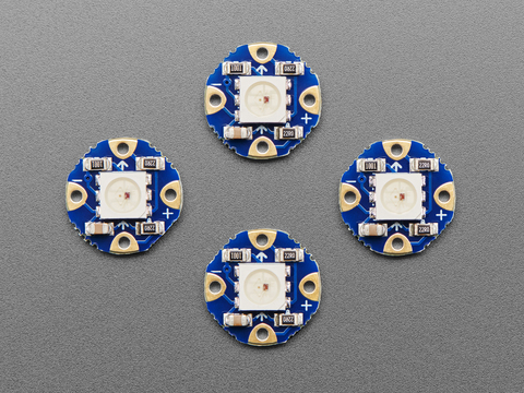 Top Down Front Shot of the Flora RGB Smart NeoPixel version 2 - Pack of 4