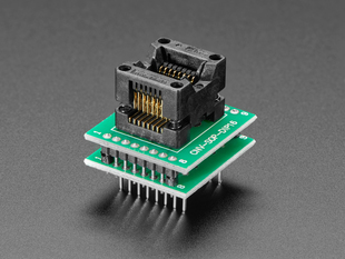 Angle shot of Test Socket - SOIC-16 Narrow Breakout with soldered on header.