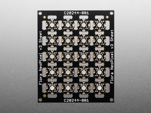 Overhead shot of PCB of 20 break-off LEDs.