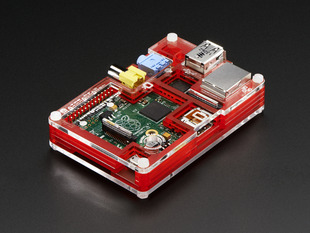 Angled shot of assembled Pibow Coupé - Enclosure for Raspberry Pi Model B Computer.