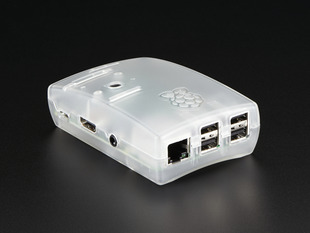 Angled shot of assembled frosted white Raspberry Pi B+ / Pi 2 / Pi 3 enclosure.