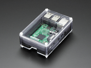 Angled shot of assembled Ninja Pibow - Enclosure for Raspberry Pi Model B+ / Pi 2 / Pi 3.