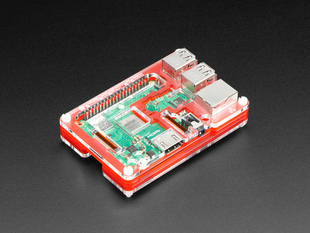 Angled shot of assembled Pibow Coupé - Enclosure for Raspberry Pi 2 / B+ / Pi 3 / Pi 3 B.