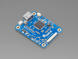 Angled shot of blue, rectangular HDMI breakout board.