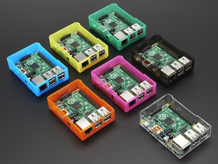 Angled shot of several assembled Model B+ / Pi 2 / Pi 3 cases all in different colors.