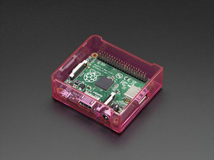 Angled shot of pink Raspberry Pi Model A+ Case without lid.