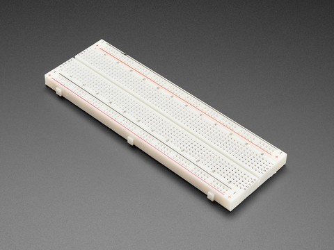 Angled shot of full sized breadboard.