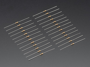 Angled shot of 25 Through-Hole Resistors - 10K ohm 5% 1/4W.