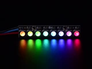 NeoPixel Stick with 8 x 5050 RGBW LED lit up rainbow and white