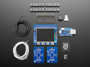 Top down view of components included in a Pi GRRL Zero kit. 