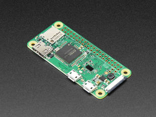 Angled shot of Raspberry Pi Zero W computer.