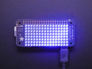 Video of a Adafruit CharliePlex LED Matrix Bonnet illuminating a blue light. 