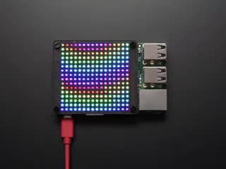 Pimoroni Unicorn HAT HD connected to a Raspberry Pi demoing a plasma animation. 