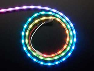 Top down view of an Adafruit NeoPixel Digital RGB  60 LED-per-meter strip.