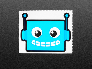 Close view of a Blue robot sticker 