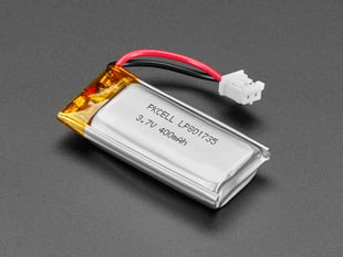 Slim Lithium Ion Polymer Battery 3.7v 400mAh with JST 2-PH connector and short cable