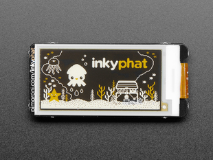 Top-down view of Yellow/Black/White Pimoroni Inky pHAT.