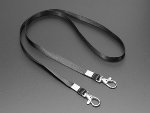 Black lanyard with metal hooks at ends