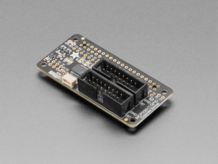 Angled shot of rectangular GPIO expander add-on board.