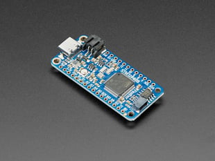 Angled shot of a blue rectangular microcontroller.