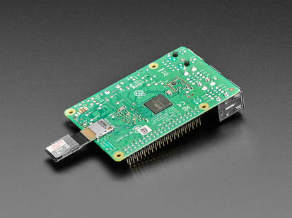 Micro SD Card PCB Extender plugged into upside down Raspberry Pi