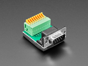 Angled shot of DE-9 (DB-9) Male Plug to Terminal Spring Block Adapter.