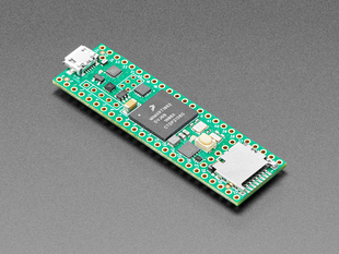 Angled shot of long green rectangular microcontroller.