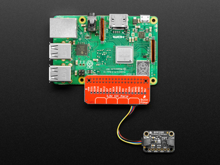 Top view shot of a SparkFun Qwiic / STEMMA QT HAT connect to a Raspberry Pi and Pressure Sensor 