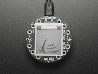 Video of round 1.54" tricolor e-ink display transitioning to show a friendly, white-and-red snake, Blinka the CircuitPython.