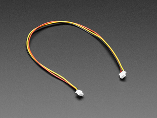 Angled shot of 1.25mm pitch 20cm long 3-pin cable.