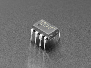 Angled shot of single TLC551 IC Timer.