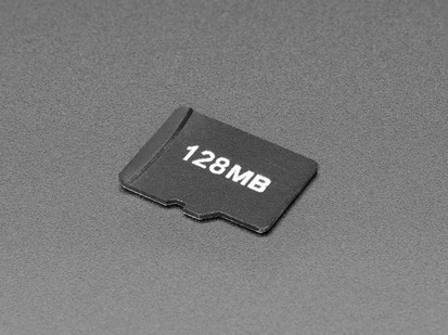 Angled shot of small microSD card 128MB