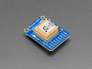 Angled shot of blue, rectangle GPS breakout board.