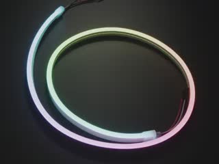 Video of an LED strip lighting up warm white LEDs and rainbow LEDs.