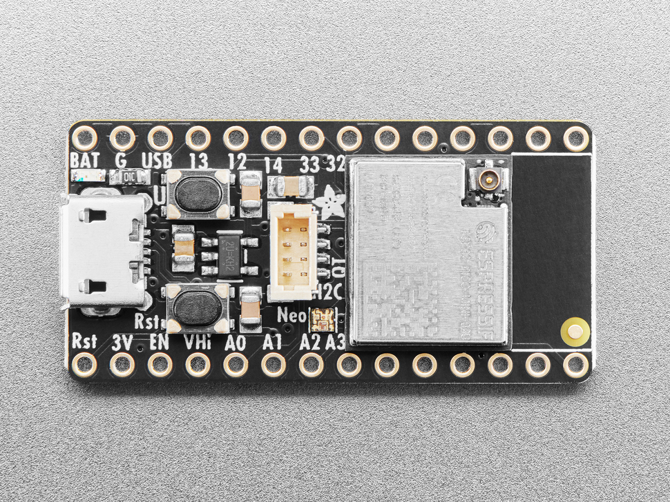 Overhead shot of black, rectangular microcontroller.