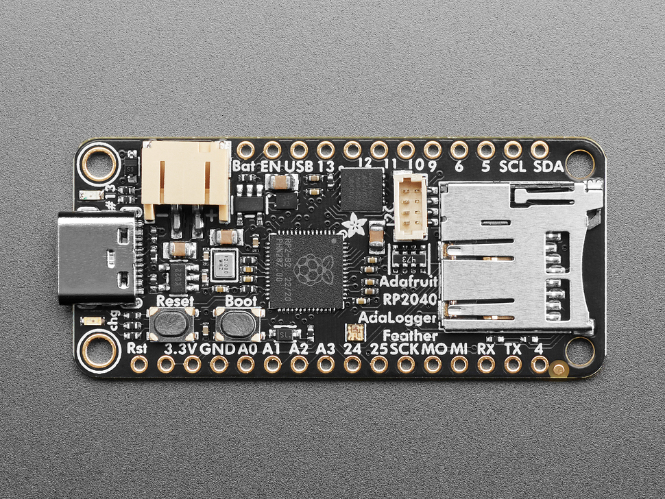 Overhead shot of black, rectangular datalogging board.