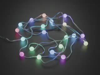 Video of ball LED strand lighting up rainbow colors.