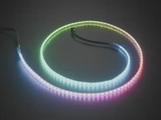 Video of double-sided LED strip with rainbow colors.