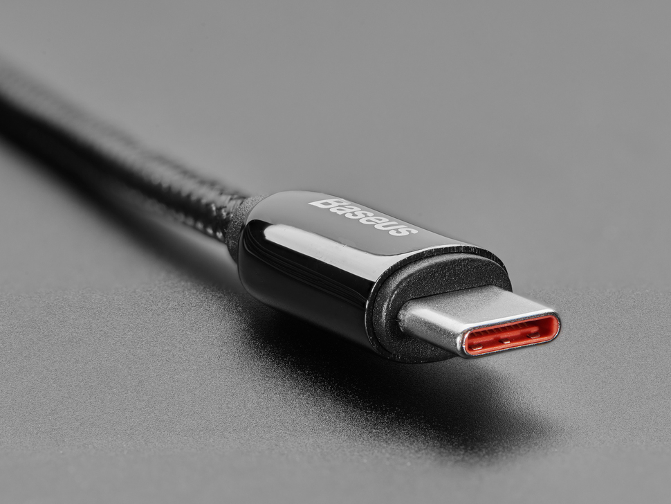 Close-up of one USB-C connector on cable.