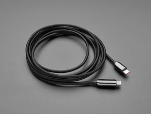 Angled shot of 2 meter long black woven USB-C cable.