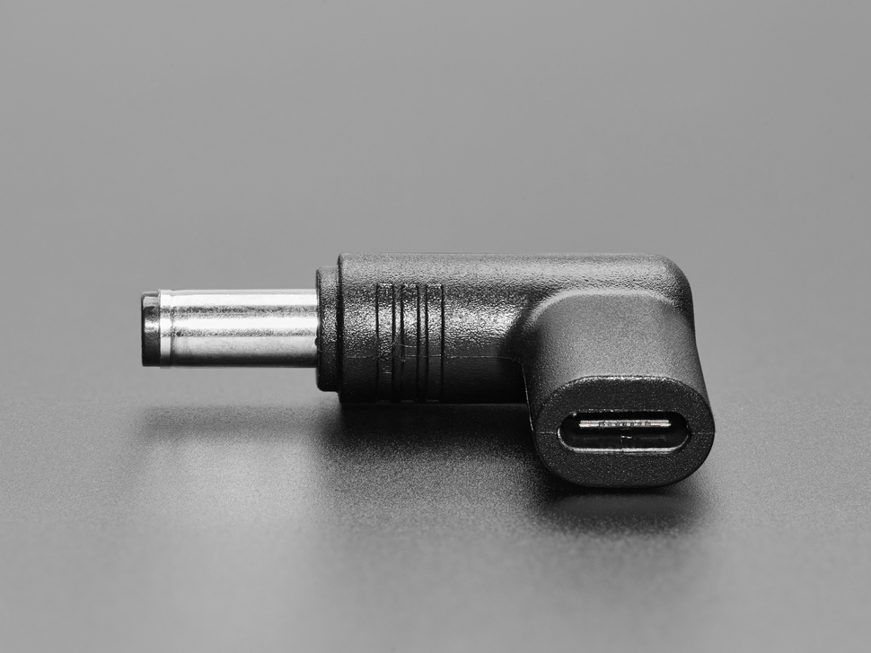 Close-up of USB-C socket on right-angle adapter.