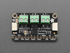 Overhead shot of rectangular breakout board with three 2-pin terminal blocks.