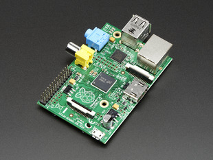 Angled shot of a Raspberry Pi Model B 512MB RAM.